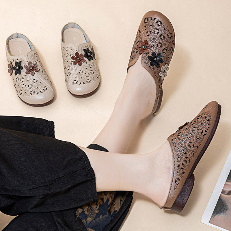 ⏳ Limited time 50% off! 💥Women's Elegant PU Leather Slide Sandals with Floral Design（The more you buy, the higher the discount）