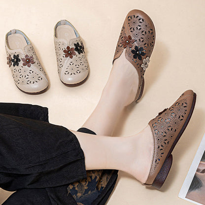 ⏳ Limited time 50% off! 💥Women's Elegant PU Leather Slide Sandals with Floral Design（The more you buy, the higher the discount）