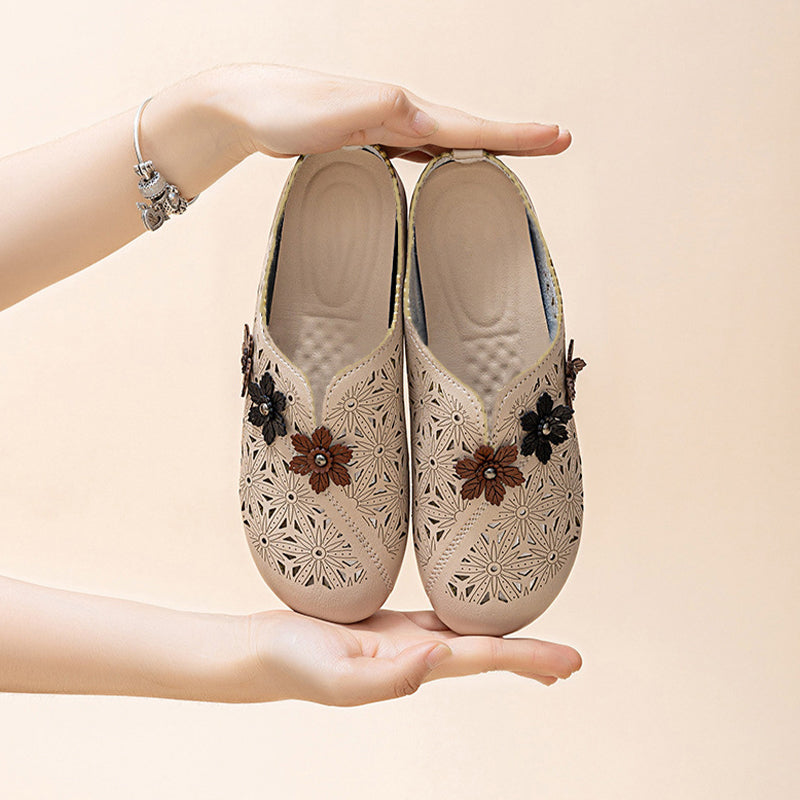 ⏳ Limited time 50% off! 💥Women's Elegant PU Leather Slide Sandals with Floral Design（The more you buy, the higher the discount）