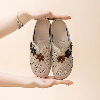 ⏳ Limited time 50% off! 💥Women's Elegant PU Leather Slide Sandals with Floral Design（The more you buy, the higher the discount）