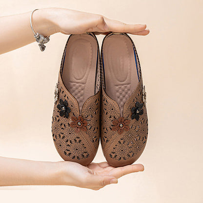 ⏳ Limited time 50% off! 💥Women's Elegant PU Leather Slide Sandals with Floral Design（The more you buy, the higher the discount）