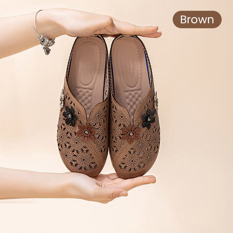 ⏳ Limited time 50% off! 💥Women's Elegant PU Leather Slide Sandals with Floral Design（The more you buy, the higher the discount）