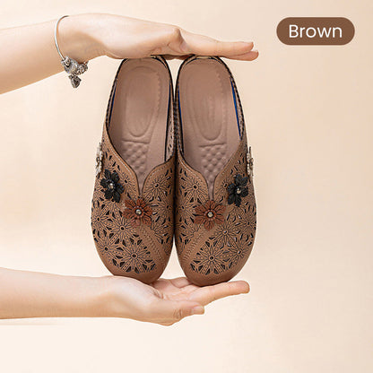 ⏳ Limited time 50% off! 💥Women's Elegant PU Leather Slide Sandals with Floral Design（The more you buy, the higher the discount）