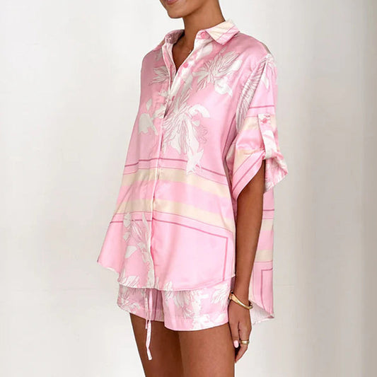 Casual Printed Short Sleeve Shirt & Shorts 2-Piece Set