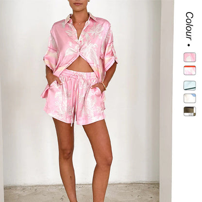 Casual Printed Short Sleeve Shirt & Shorts 2-Piece Set