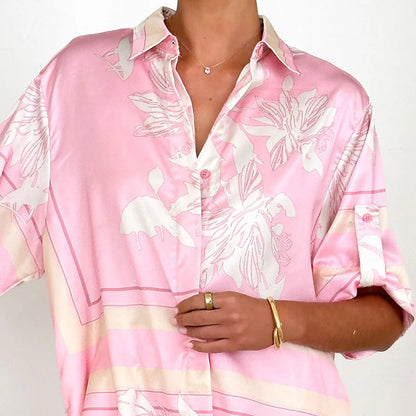 Casual Printed Short Sleeve Shirt & Shorts 2-Piece Set