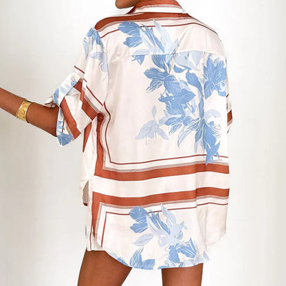 Casual Printed Short Sleeve Shirt & Shorts 2-Piece Set