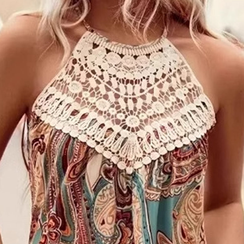 Women's Holiday Casual Retro Floral Print Halter Dresses
