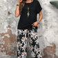 Women's Casual Floral Print Wide Leg Trousers and Short Sleeve Top Set
