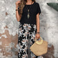 Women's Casual Floral Print Wide Leg Trousers and Short Sleeve Top Set