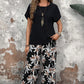 Women's Casual Floral Print Wide Leg Trousers and Short Sleeve Top Set
