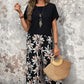 Women's Casual Floral Print Wide Leg Trousers and Short Sleeve Top Set