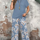 Women's Casual Floral Print Wide Leg Trousers and Short Sleeve Top Set