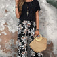 Women's Casual Floral Print Wide Leg Trousers and Short Sleeve Top Set