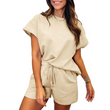 🌴Summer Specials🌴Women's Solid Textured Casual Short Sleeve Top Drawstring Shorts Set