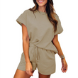 🌴Summer Specials🌴Women's Solid Textured Casual Short Sleeve Top Drawstring Shorts Set