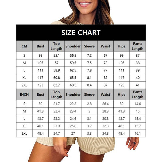 🌴Summer Specials🌴Women's Solid Textured Casual Short Sleeve Top Drawstring Shorts Set