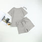 🌴Summer Specials🌴Women's Solid Textured Casual Short Sleeve Top Drawstring Shorts Set
