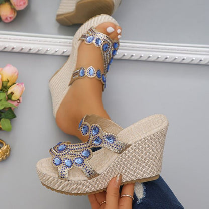 ✨Hot Sale 49% Off🌸Women's Luxury Rhinestone Non-slip Wedge Sandals