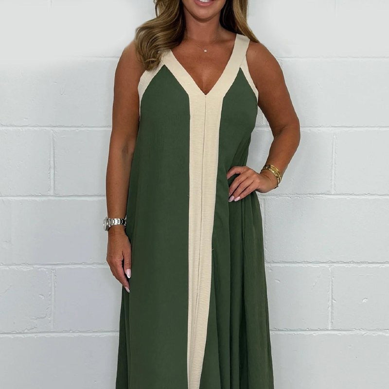 ⏳ Limited time 50% off! 💥Women's V-Neck Sleeveless Color Block Maxi Dress
