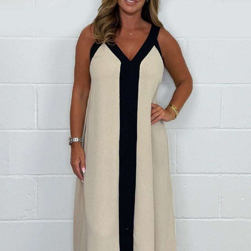⏳ Limited time 50% off! 💥Women's V-Neck Sleeveless Color Block Maxi Dress