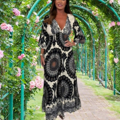 🌸LAST DAY PROMOTION - 50%OFF🌸Women's Retro Boho Deep V-Neck Maxi Dress🔥