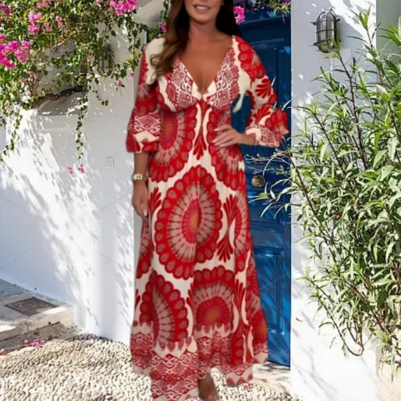 🌸LAST DAY PROMOTION - 50%OFF🌸Women's Retro Boho Deep V-Neck Maxi Dress🔥