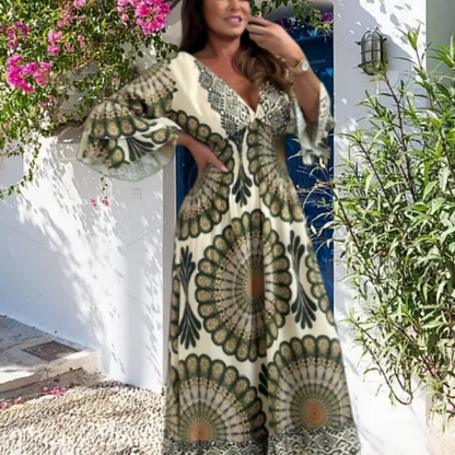🌸LAST DAY PROMOTION - 50%OFF🌸Women's Retro Boho Deep V-Neck Maxi Dress🔥