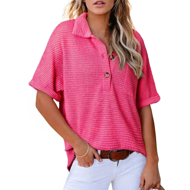✨Hot Sale 49% Off🌸Women's Lapel Loose Short Sleeve Top