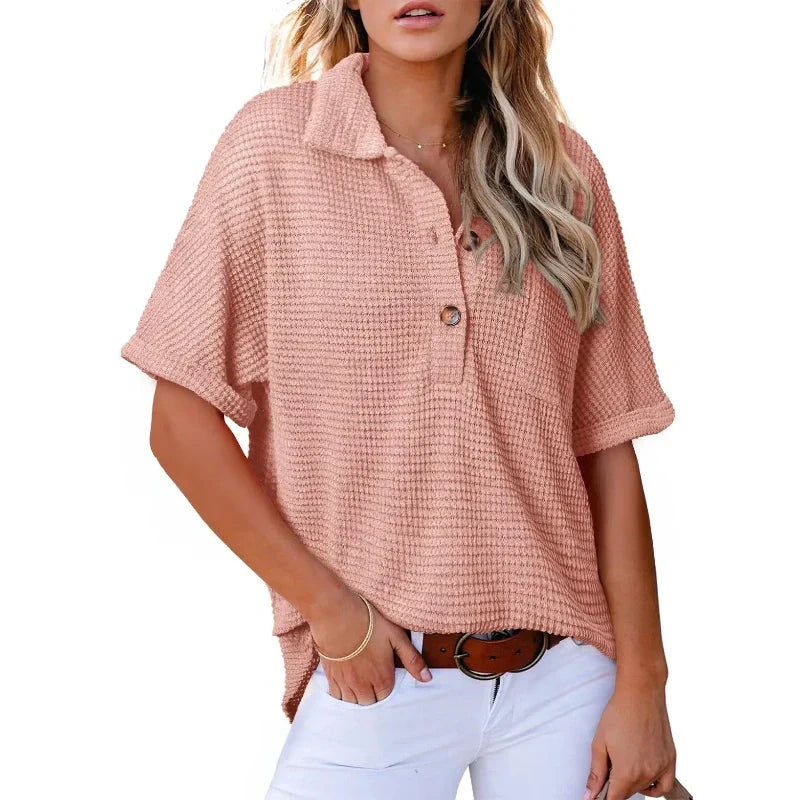 ✨Hot Sale 49% Off🌸Women's Lapel Loose Short Sleeve Top