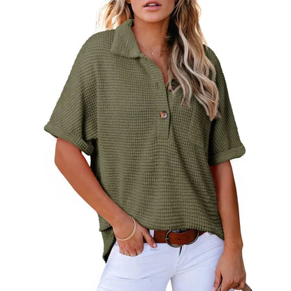 ✨Hot Sale 49% Off🌸Women's Lapel Loose Short Sleeve Top