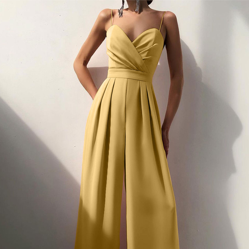 🔥2025 New Arrival🔥Women's Solid Color Camisole Waist-slimming Straight Jumpsuit
