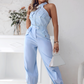 Women's Sleeveless Crop Top & High-Waist Pants Outfit