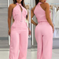 Women's Sleeveless Crop Top & High-Waist Pants Outfit
