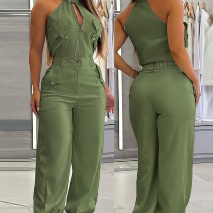 Women's Sleeveless Crop Top & High-Waist Pants Outfit