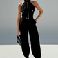 Women's Sleeveless Crop Top & High-Waist Pants Outfit