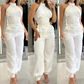 Women's Sleeveless Crop Top & High-Waist Pants Outfit