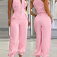 Women's Sleeveless Crop Top & High-Waist Pants Outfit