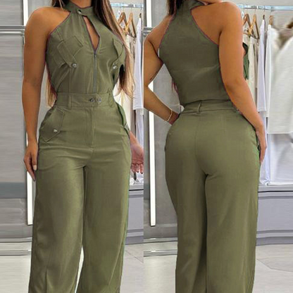 Women's Sleeveless Crop Top & High-Waist Pants Outfit