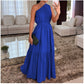 🌸Summer Hot Sale 49%OFF🌸Stylish Solid Color One-Shoulder Ruched Waist Long Dress