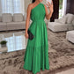 🌸Summer Hot Sale 49%OFF🌸Stylish Solid Color One-Shoulder Ruched Waist Long Dress