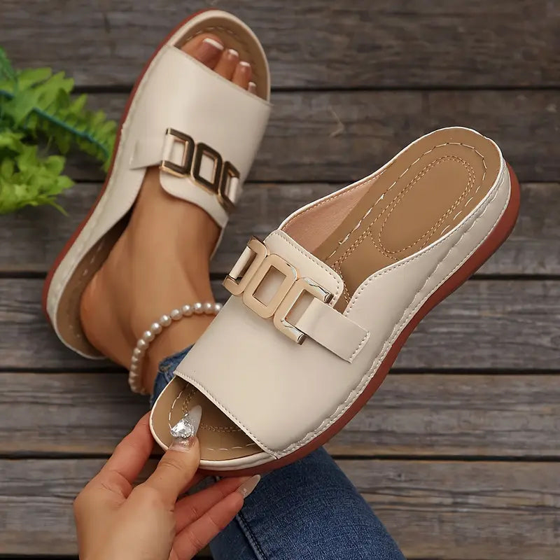 🔥Last Day Promotion 50%OFF 🏖️Artificial Leather Open Toe Slippers