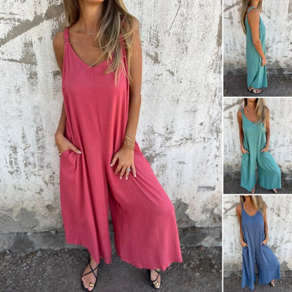 🔥TODAY ONLY: 50% OFF🔥Women's Casual Loose Cotton-Linen Blend Jumpsuit with Pockets and Adjustable Straps