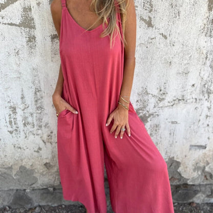 🔥TODAY ONLY: 50% OFF🔥Women's Casual Loose Cotton-Linen Blend Jumpsuit with Pockets and Adjustable Straps