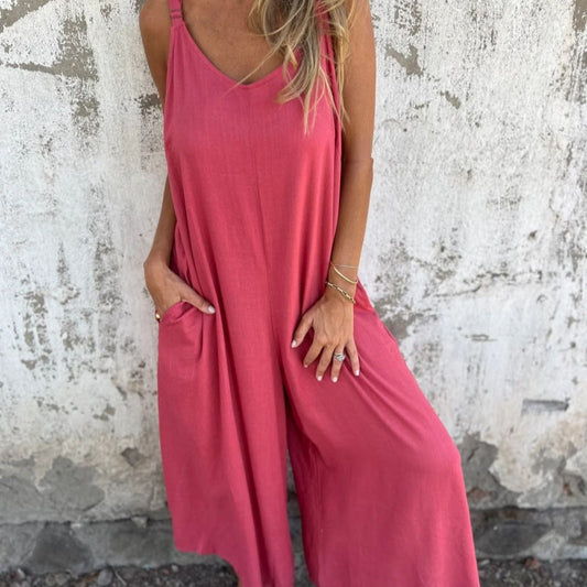 🔥TODAY ONLY: 50% OFF🔥Women's Casual Loose Cotton-Linen Blend Jumpsuit with Pockets and Adjustable Straps