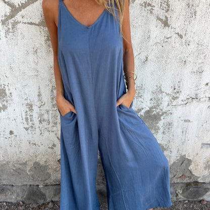 🔥TODAY ONLY: 50% OFF🔥Women's Casual Loose Cotton-Linen Blend Jumpsuit with Pockets and Adjustable Straps