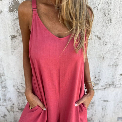 🔥TODAY ONLY: 50% OFF🔥Women's Casual Loose Cotton-Linen Blend Jumpsuit with Pockets and Adjustable Straps