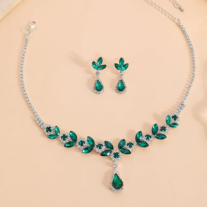 Elegant Floral Water Droplet Necklace and Earrings 2-Piece Set