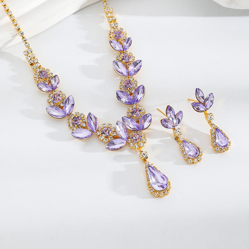 Elegant Floral Water Droplet Necklace and Earrings 2-Piece Set