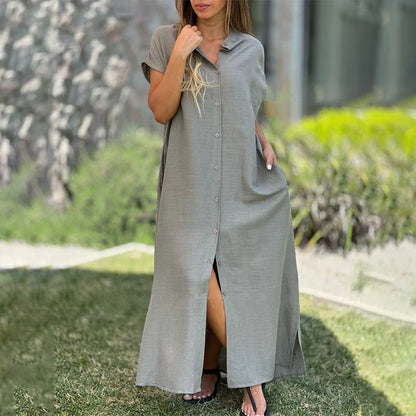 ⏳ Limited time 50% off! 💥Women's Casual Button-Down Loose Side-Split Shirt Dress